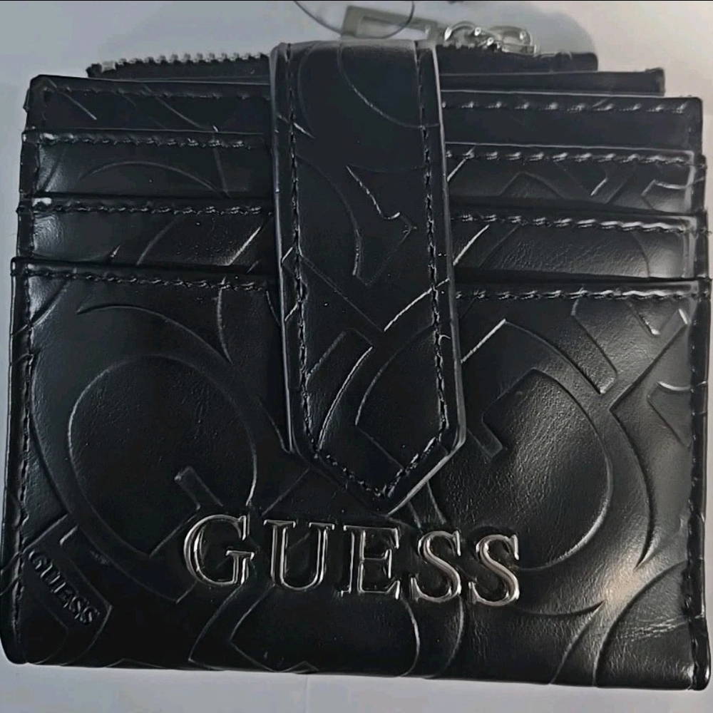 NWT Wallet Black Guess KK945538 BIfold Zipper 11329264 Faux Leather Abbas SLG
